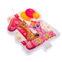 Свеча для торта «1 годик», жираф и слон, 8,6 х 7,6 см