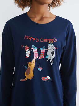 Bisiklet Yaka Y?lba?? Temal? Kad?n Pijama Tak?m?