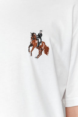 TRENDYOL MAN Ekru Oversize/Genis Kesim At/Hayvan Nak?sl? K?sa Kol %100 Pamuklu T-Shirt TMNSS24TS00089 - Trendyolmilla фото 6
