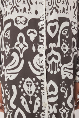 Kahverengi Midi Genis Kesim Bordur Desen Detayl? Dokuma Elbise TWOSS24EL01019