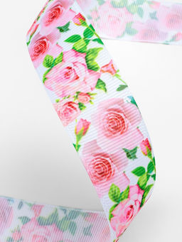 Лента репсовая Розы, 25 мм, 181 м, белая, розовая