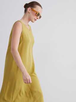 Bisiklet Yaka A Kesim Keten Kar???ml? Elbise