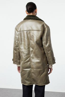 Haki Yakas? Kurk Detayl? Oversize Uzun Kaban TWOAW25KB00000 - Trendyolmilla фото 5