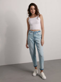 CONTE CON-583 Джинсы mom оксидной варки с необработанным краем light blue