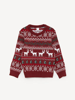 Bisiklet Yaka Uzun Kollu Y?lba?? Temal? Erkek Bebek Triko Kazak