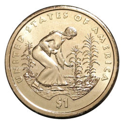 1 доллар 2009 года Сакагавея Индианка, выращивающая тыкву, кукурузу, фасоль P