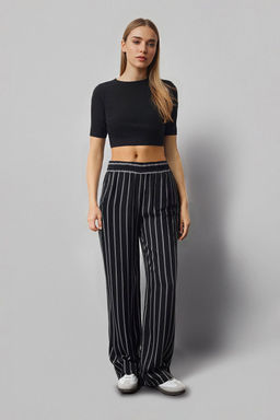 TRENDYOLMILLA Siyah Rahat Kesim Cizgili Genis Paca Dokuma Pantolon TWOSS25PL00008  фото 2