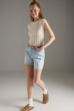 TRENDYOLMILLA Siyah Yuksek Bel City Denim Sort TWOSS25SR00180  фото 2