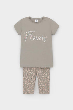 К 1647/пыльно-оливковый,полевые цветы пижама для дев