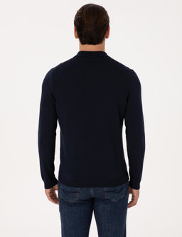 Lacivert Regular Fit Y_n Kar___ml_ Fermuarl_ Polo Yaka Basic Triko Kazak - Cacharel фото 5