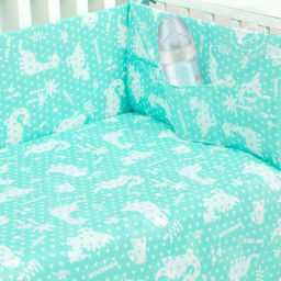 Динопарк Набор для новорожденных Динопарк/Борта:6шт; Подушка:1 шт-40*60; Наволочка(клапан):1шт.-40*60; Простыня на резинке:1шт.-120*60; Одеяло:1шт.-110*90; Пододеяльник:1шт.-110*90 Набор в кроватку (бязь) - Артпостелька фото 4