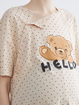 Bisiklet Yaka Puantiyeli Hamile Gecelik