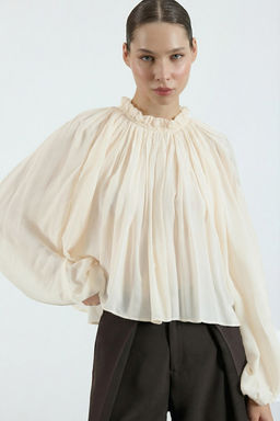 Ac?k Sar? Yakas? Buzgulu Oversize Hafif Transparan Bluz TWOSS26BZ00652 - Trendyolmilla фото 11