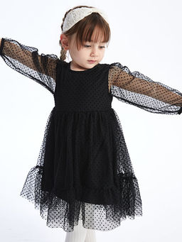 Bisiklet Yaka Uzun Kollu K?z Bebek Elbise