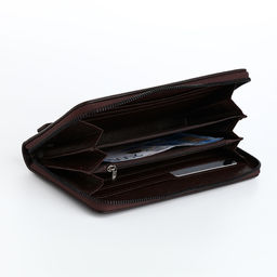 Портмоне-клатч мужской на молнии, отдел для купюр, карт, монет, коричневое
