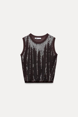 SLEEVELESS SEQUINNED KNIT TOP - Zara фото 10