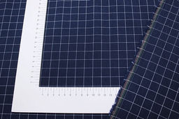 Вареный (стираный) хлопок Белая клетка (1.6*1.6см) на чернильном, ш.2.5м, хл-100%, 125гр/м.кв - Купава фото 3