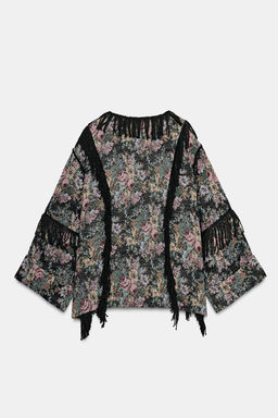 FLORAL JACQUARD FRINGED KIMONO - Zara фото 5