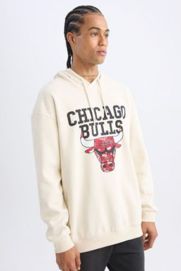 DeFactoFit NBA Chicago Bulls Boxy Fit Kapusonlu Kal?n Sweatshirt