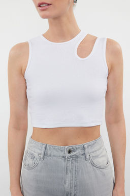 Trendyolmilla Siyah-Beyaz 2li Paket Cut Out Detayl? Fitted Crop Fitilli Esnek Orme Atlet TWOSS23AL00006  фото 15
