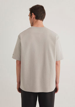 Bisiklet Yaka Bej Basic Tisort - Mavi фото 6
