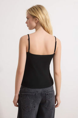 Cok Renkli-Siyah Cizgili Fitted/Vucuda Oturan Havuz Yaka Fitilli Esnek Orme Atlet TWOSS26AL00010 - Trendyolmilla фото 7