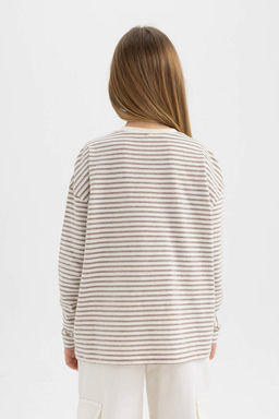Полосатая футболка с длинными рукавами и круглым вырезом для девочек - Defacto фото 8