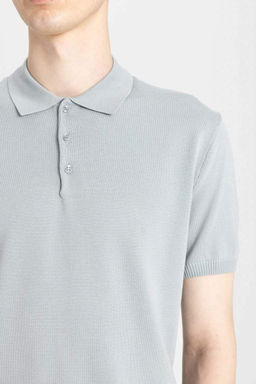 Трикотажная футболка-поло приталенного кроя с короткими рукавами - Defacto фото 5