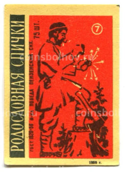 Этикетка спичечная Родословная спички №7 фабрика Победа