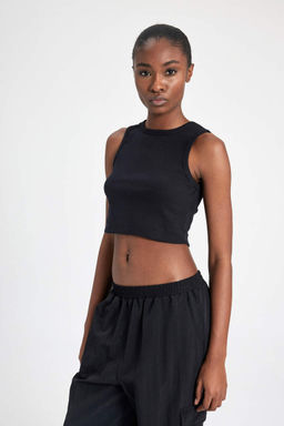 DeFactoFit Slim Fit Спортивная рубашка в рубчик с круглым вырезом  фото 3