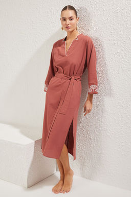 Kiremit Dokuma Nak?sl? Plaj Midi Elbise TBESS25EL00045 - Trendyolmilla фото 3