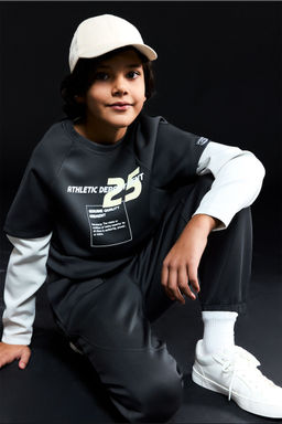 Oversize Geni_ Kal_p Bisiklet Yaka Bask_l_ Skuba Dalg__ Kuma_ Sweatshirt Erkek _ocuk