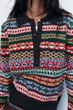 JACQUARD KNIT POLO SWEATER - Zara фото 2