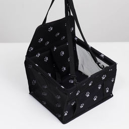 Автокресло для животных 40*30*25 см, чёрное с белыми лапками - Пижон фото 3