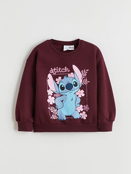 Bisiklet Yaka Stitch Bask?l? K?z ?ocuk Sweatshirt