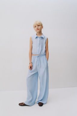CRINKLED EFFECT WIDE-LEG TROUSERS - Zara фото 5