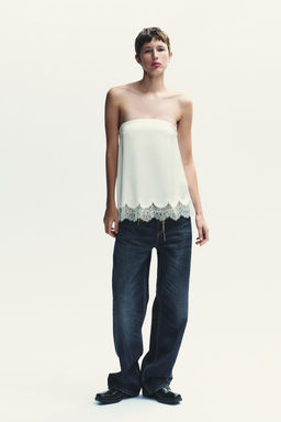 SATIN BANDEAU TOP WITH LACE