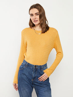 Bisiklet Yaka Kendinden Desenli Uzun Kollu Kad?n Triko Kazak