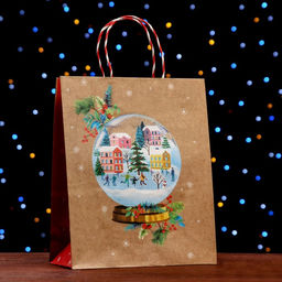 Пакет подарочный крафтовый Зимний двор, 26 х 32 х 12 см