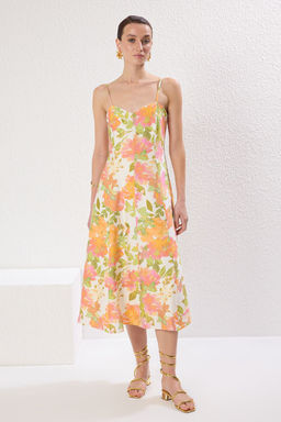 TRENDYOLMILLA Cok Renkli Cicekli Etegi Belden Ac?lan Midi Dokuma Elbise TWOSS25EL00206  фото 2