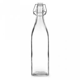 Бутылка стеклянная Кристалл 1л h31см, д/горла 2,2см, форма квадратная, бугельная крышка (д/основания 7,5см) (Китай)