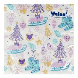 VEIRO салфетки 33см 3-сл. (20шт) с рисунком НГ Елки и санки