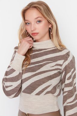 Vizon Zebra Desenli Crop Triko Kazak TWOAW21KZ0010