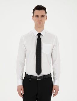 Beyaz %100 Pamuk Parlak Saten Regular Fit Uzun Kollu Basic G_mlek