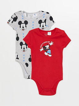 Bisiklet Yaka Mickey Mouse Bask?l? Erkek Bebek ??t??tl? Body 2li