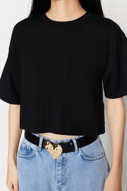 TRENDYOLMILLA Beyaz %100 Pamuk Premium Crop Bisiklet Yaka Orme T-Shirt TWOSS23TS00038  фото 12