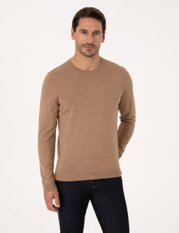 Camel Slim Fit Y_n Kar___ml_ Bisiklet Yaka Basic Triko Kazak