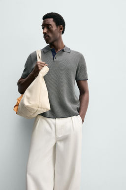 POLO PUNTO REGULAR FIT CONTRASTE / Crudo / Azul - Zara фото 6