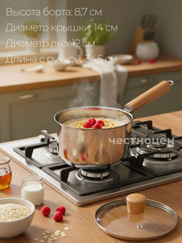 Ковш 14см нерж. с деревянной ручкой OLS-410-1
