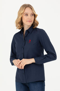 Женская базовая рубашка темно-синего цвета с длинным рукавом - U.s. polo assn фото 17